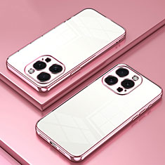 Custodia Silicone Trasparente Ultra Sottile Cover Morbida SY1 per Apple iPhone 15 Pro Oro Rosa