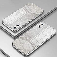 Custodia Silicone Trasparente Ultra Sottile Cover Morbida SY1 per Apple iPhone Xs Argento