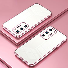 Custodia Silicone Trasparente Ultra Sottile Cover Morbida SY1 per Huawei P40 Pro Oro Rosa