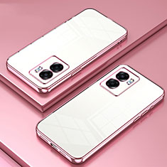 Custodia Silicone Trasparente Ultra Sottile Cover Morbida SY1 per OnePlus Nord N300 5G Oro Rosa