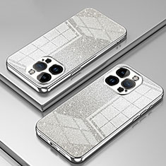 Custodia Silicone Trasparente Ultra Sottile Cover Morbida SY2 per Apple iPhone 15 Pro Argento