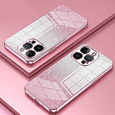 Custodia Silicone Trasparente Ultra Sottile Cover Morbida SY2 per Apple iPhone 15 Pro Max Oro Rosa