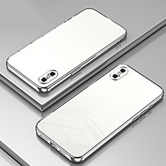 Custodia Silicone Trasparente Ultra Sottile Cover Morbida SY2 per Apple iPhone X Argento