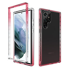 Custodia Silicone Trasparente Ultra Sottile Morbida Cover Fronte e Retro 360 Gradi Sfumato M01 per Samsung Galaxy S22 Ultra 5G Rosso