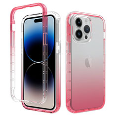 Custodia Silicone Trasparente Ultra Sottile Morbida Cover Fronte e Retro 360 Gradi Sfumato per Apple iPhone 15 Pro Max Rosso