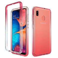 Custodia Silicone Trasparente Ultra Sottile Morbida Cover Fronte e Retro 360 Gradi Sfumato per Samsung Galaxy A20 Rosso