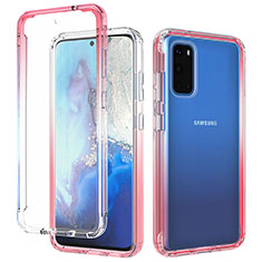 Custodia Silicone Trasparente Ultra Sottile Morbida Cover Fronte e Retro 360 Gradi Sfumato per Samsung Galaxy S20 5G Rosso