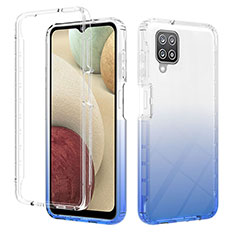 Custodia Silicone Trasparente Ultra Sottile Morbida Cover Fronte e Retro 360 Gradi Sfumato YB2 per Samsung Galaxy F12 Blu