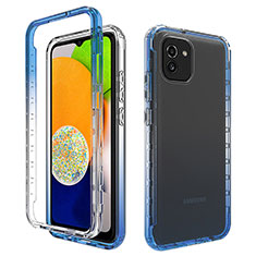 Custodia Silicone Trasparente Ultra Sottile Morbida Cover Fronte e Retro 360 Gradi Sfumato ZJ1 per Samsung Galaxy A03 Blu