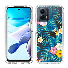 Custodia Silicone Trasparente Ultra Sottile Morbida Cover Fronte e Retro 360 JX1 per Motorola Moto G 5G (2023) Ciano