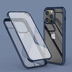 Custodia Silicone Trasparente Ultra Sottile Morbida Cover Fronte e Retro 360 LK1 per Apple iPhone 14 Pro Blu