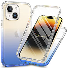 Custodia Silicone Trasparente Ultra Sottile Morbida Cover Fronte e Retro 360 ZJ1 per Apple iPhone 14 Plus Blu