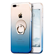 Custodia Silicone Trasparente Ultra Sottile Morbida Sfumato con Anello Supporto per Apple iPhone 7 Plus Blu