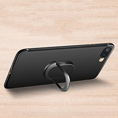 Custodia Silicone Ultra Sottile Morbida con Anello Supporto A02 per Apple iPhone 7 Plus Nero