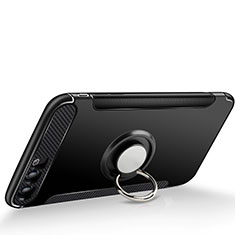 Custodia Silicone Ultra Sottile Morbida con Anello Supporto per Huawei Honor 9 Premium Nero