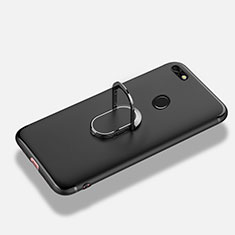 Custodia Silicone Ultra Sottile Morbida con Anello Supporto per Huawei P9 Lite Mini Nero