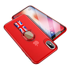 Custodia Silicone Ultra Sottile Morbida con Anello Supporto T01 per Apple iPhone X Rosso