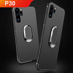 Custodia Silicone Ultra Sottile Morbida con Magnetico Anello Supporto per Huawei P30 Pro New Edition Nero