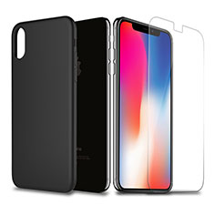 Custodia Silicone Ultra Sottile Morbida con Pellicola Protettiva per Apple iPhone X Nero