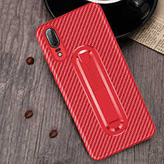 Custodia Silicone Ultra Sottile Morbida Cover con Anello Supporto A01 per Huawei P20 Rosso
