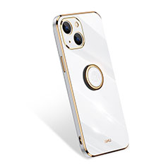 Custodia Silicone Ultra Sottile Morbida Cover con Anello Supporto per Apple iPhone 13 Mini Bianco