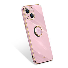 Custodia Silicone Ultra Sottile Morbida Cover con Anello Supporto per Apple iPhone 13 Mini Oro Rosa