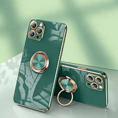 Custodia Silicone Ultra Sottile Morbida Cover con Anello Supporto per Apple iPhone 13 Pro Verde