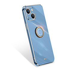 Custodia Silicone Ultra Sottile Morbida Cover con Anello Supporto per Apple iPhone 14 Cielo Blu