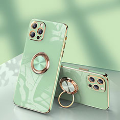 Custodia Silicone Ultra Sottile Morbida Cover con Anello Supporto per Apple iPhone 15 Pro Max Verde Pastello