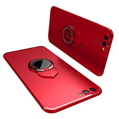 Custodia Silicone Ultra Sottile Morbida Cover con Anello Supporto per Huawei Honor V10 Rosso