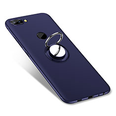 Custodia Silicone Ultra Sottile Morbida Cover con Anello Supporto per Huawei P Smart Blu
