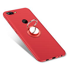 Custodia Silicone Ultra Sottile Morbida Cover con Anello Supporto per Huawei P Smart Rosso