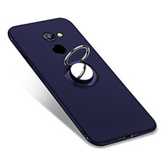 Custodia Silicone Ultra Sottile Morbida Cover con Anello Supporto per Huawei Y7 Prime Blu