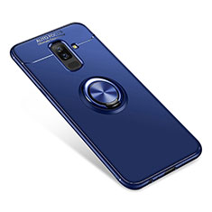 Custodia Silicone Ultra Sottile Morbida Cover con Anello Supporto per Samsung Galaxy A6 Plus Blu