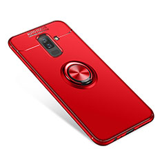 Custodia Silicone Ultra Sottile Morbida Cover con Anello Supporto per Samsung Galaxy A6 Plus Rosso