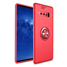 Custodia Silicone Ultra Sottile Morbida Cover con Anello Supporto per Samsung Galaxy Note 8 Duos N950F Rosso