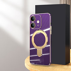 Custodia Silicone Ultra Sottile Morbida Cover con Mag-Safe Magnetic C01 per Apple iPhone 12 Viola