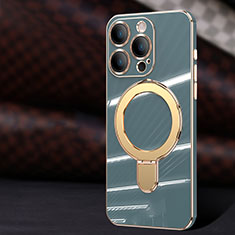 Custodia Silicone Ultra Sottile Morbida Cover con Mag-Safe Magnetic C01 per Apple iPhone 15 Pro Grigio Lavanda