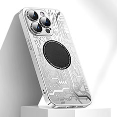 Custodia Silicone Ultra Sottile Morbida Cover con Mag-Safe Magnetic ZL1 per Apple iPhone 14 Pro Max Argento