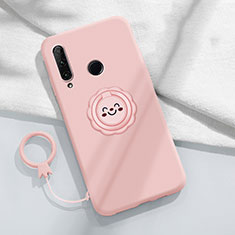 Custodia Silicone Ultra Sottile Morbida Cover con Magnetico Anello Supporto A01 per Huawei Enjoy 10 Plus Rosa