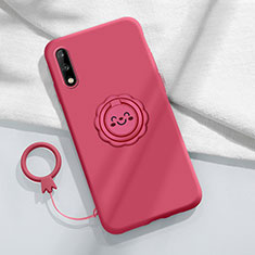 Custodia Silicone Ultra Sottile Morbida Cover con Magnetico Anello Supporto A01 per Huawei Enjoy 10 Rosso Rosa