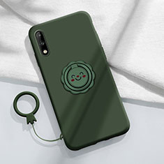 Custodia Silicone Ultra Sottile Morbida Cover con Magnetico Anello Supporto A01 per Huawei Enjoy 10 Verde