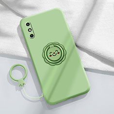 Custodia Silicone Ultra Sottile Morbida Cover con Magnetico Anello Supporto A01 per Huawei Enjoy 10e Ciano