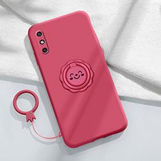 Custodia Silicone Ultra Sottile Morbida Cover con Magnetico Anello Supporto A01 per Huawei Enjoy 10e Rosso Rosa