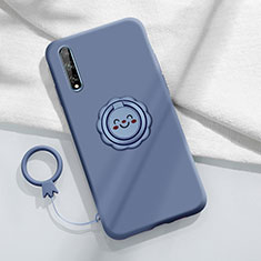 Custodia Silicone Ultra Sottile Morbida Cover con Magnetico Anello Supporto A01 per Huawei Enjoy 10S Grigio