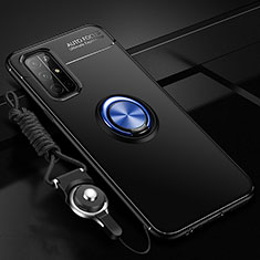 Custodia Silicone Ultra Sottile Morbida Cover con Magnetico Anello Supporto A01 per Huawei Honor 30S Blu e Nero