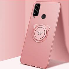 Custodia Silicone Ultra Sottile Morbida Cover con Magnetico Anello Supporto A01 per Huawei Honor Play4T Rosa