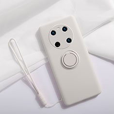 Custodia Silicone Ultra Sottile Morbida Cover con Magnetico Anello Supporto A01 per Huawei Mate 40 Bianco