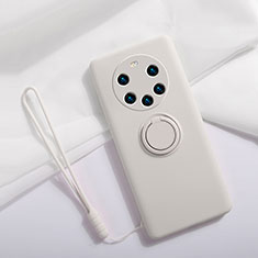 Custodia Silicone Ultra Sottile Morbida Cover con Magnetico Anello Supporto A01 per Huawei Mate 40 Pro+ Plus Bianco