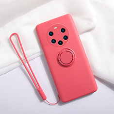 Custodia Silicone Ultra Sottile Morbida Cover con Magnetico Anello Supporto A01 per Huawei Mate 40 Pro+ Plus Rosso